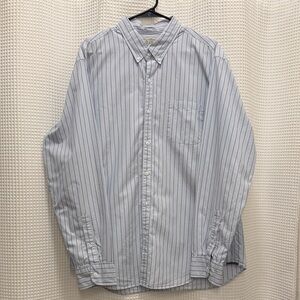 J. Crew Men’s Light Blue and Navy Pinstripe Button-Down Shirt - XL